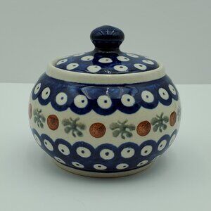 Polish Pottery Mosquito Sugar Bowl with Lid Boleslawiec Poland Covered Dish